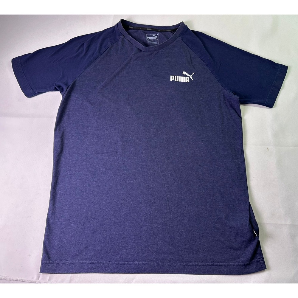 Puma Men's Graphic T-Shirt Navy Blue Heathered Raglan Short Sleeve Size S Small